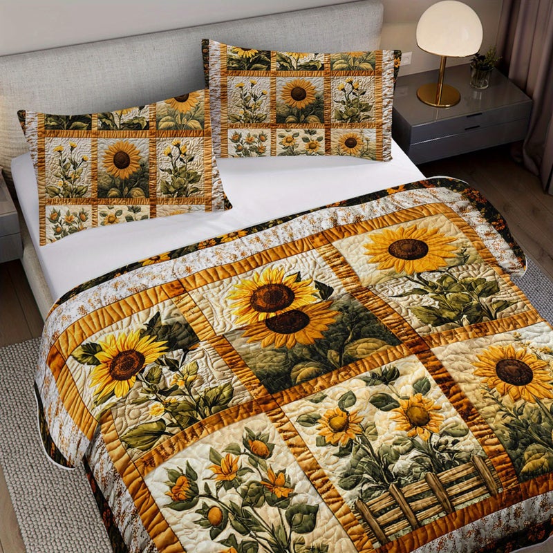 Tuzaovy Sunflower Patchwork Quilt Bedding Set Queen Size for Girls and Kids,Sunflower Field Bedspread Sets Rustic Farmhouse Bedroom Decor,Yellow Flowers Bed Cover Queen for Boys Girls Room Decor - Image 4