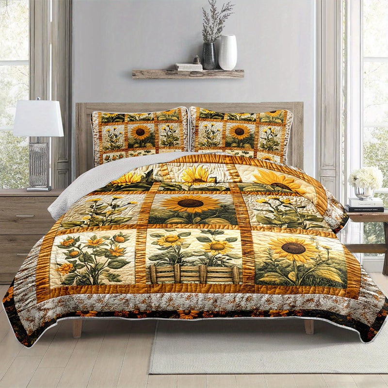 Tuzaovy Sunflower Patchwork Quilt Bedding Set Queen Size for Girls and Kids,Sunflower Field Bedspread Sets Rustic Farmhouse Bedroom Decor,Yellow Flowers Bed Cover Queen for Boys Girls Room Decor - Image 5