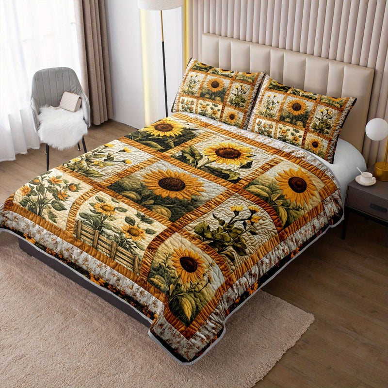 Tuzaovy Sunflower Patchwork Quilt Bedding Set Queen Size for Girls and Kids,Sunflower Field Bedspread Sets Rustic Farmhouse Bedroom Decor,Yellow Flowers Bed Cover Queen for Boys Girls Room Decor - Image 2