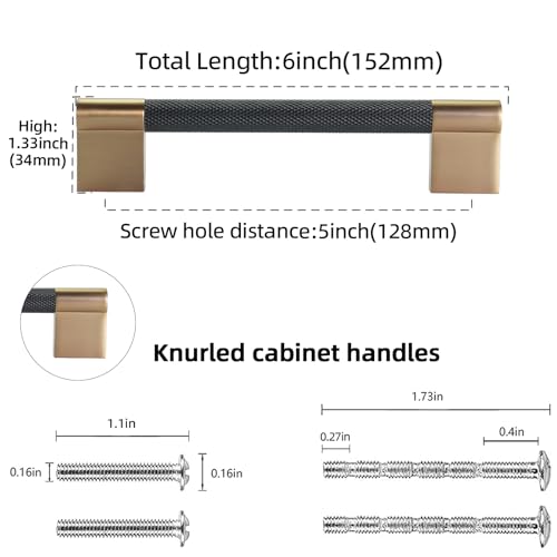 POVEFONK 10 Pack Knurled Cabinet Handles 5 inch Black and Champagne Copper Kitchen Cabinet Hardware - Image 3