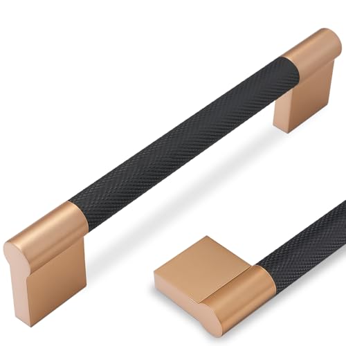 POVEFONK 10 Pack Knurled Cabinet Handles 5 inch Black and Champagne Copper Kitchen Cabinet Hardware - Image 1