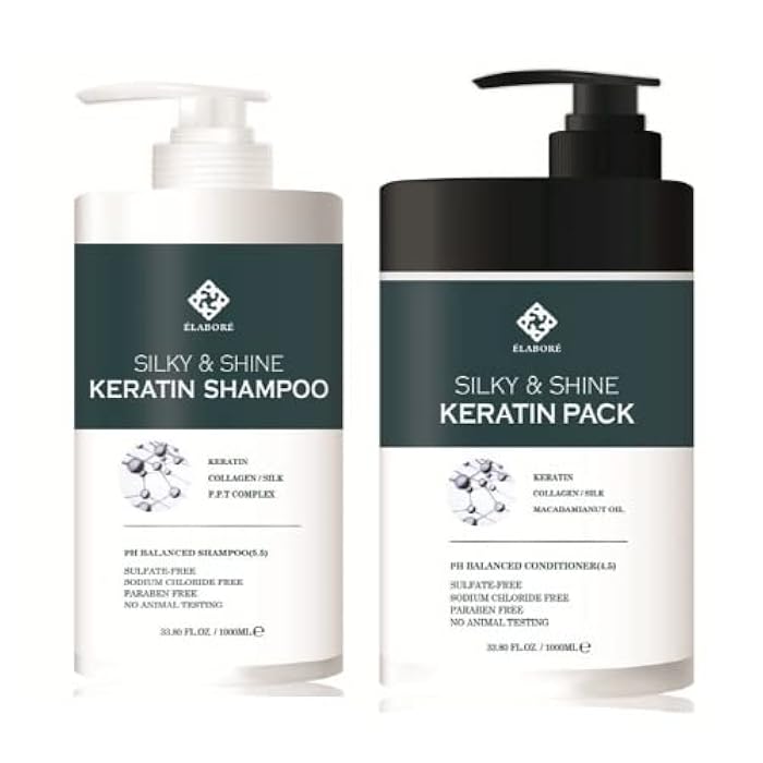 Elabore Silky & Shine KERATIN Shampoo & Pack SET 33.80fl.oz/ 1000ml - Image 1