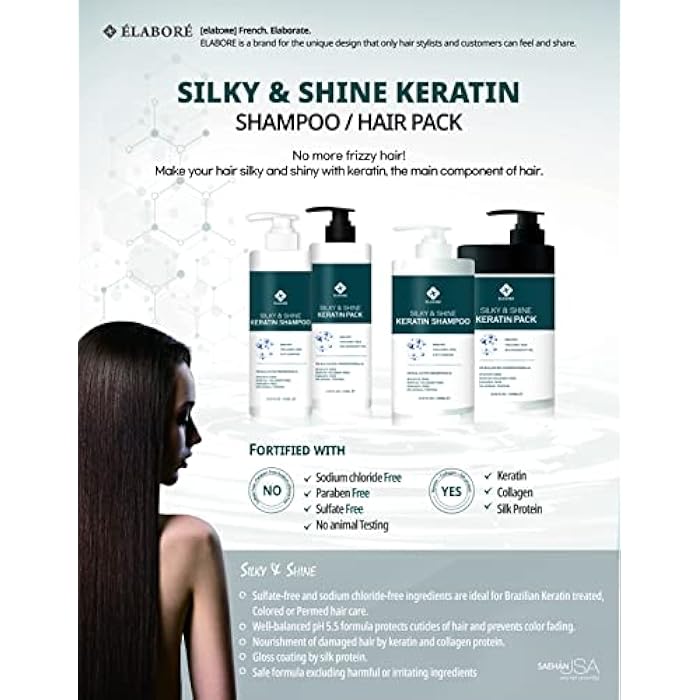 Elabore Silky & Shine KERATIN Shampoo & Pack SET 33.80fl.oz/ 1000ml - Image 4