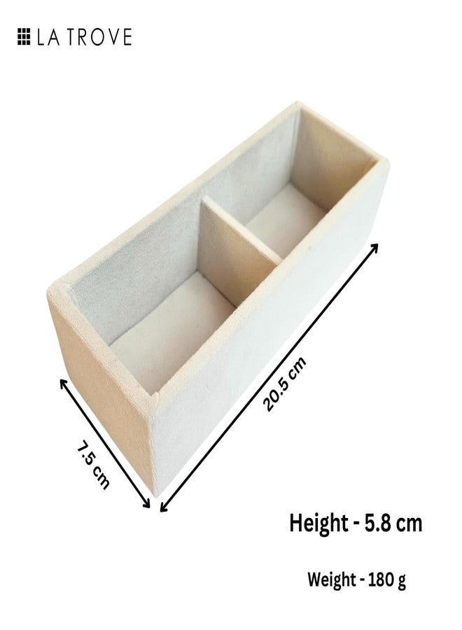 La Trove 2 Slot Velvet Tie Organizer Tray for Men | Pocket Square & Accessories Holder for Closet, Drawer & Wardrobe Storage | Men Accessories Display Tray (Cream) - Image 3