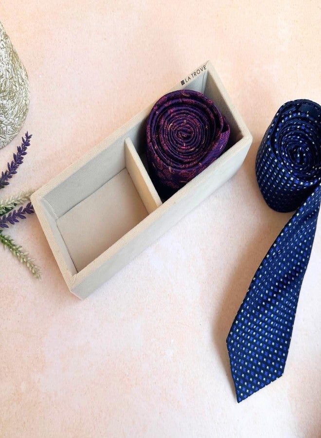 La Trove 2 Slot Velvet Tie Organizer Tray for Men | Pocket Square & Accessories Holder for Closet, Drawer & Wardrobe Storage | Men Accessories Display Tray (Cream) - Image 5