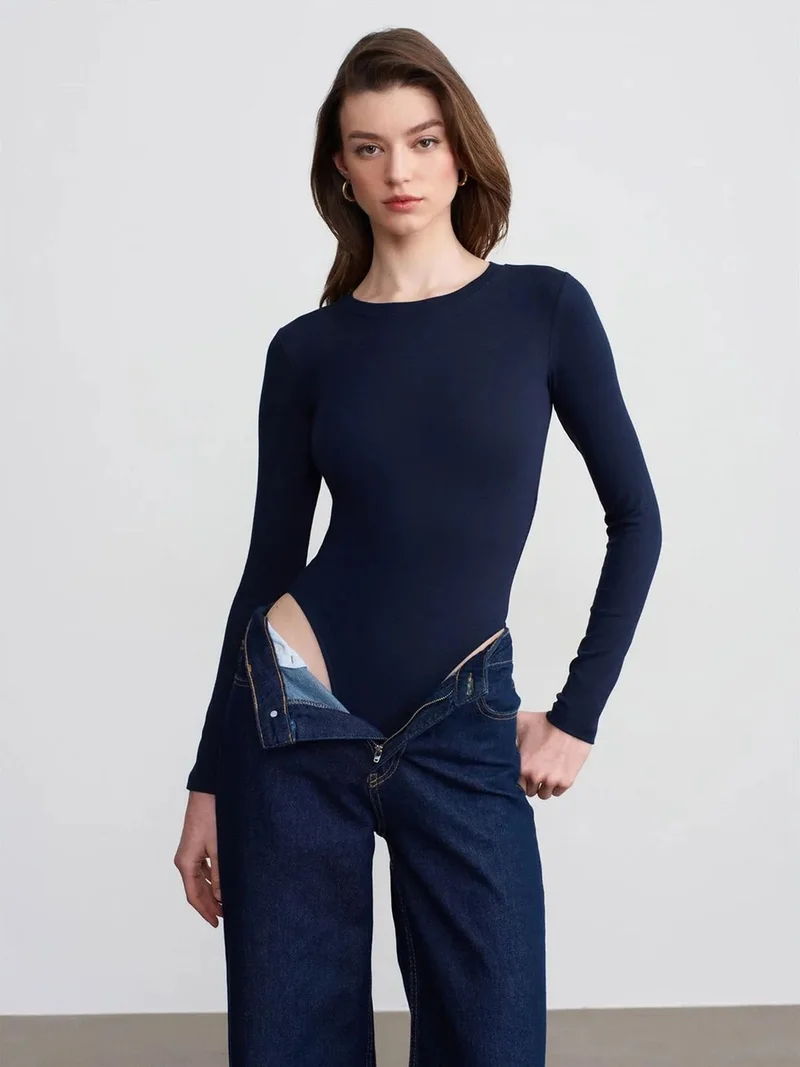 Dilvin DILVIN Slim Fit Crew Neck Jersey Bodysuit