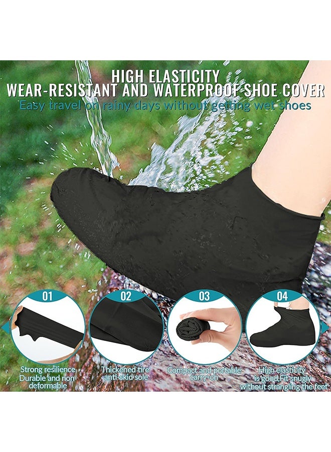 Ocean 2 Pairs Waterproof Shoe Covers, Non-Slip Water Resistant Overshoes, Silicone Rain Shoe Cover Protectors, Reusable Rain Protection Shoes, Outdoor Cycling Apply to Men and Women (Black+Blue) - Image 2