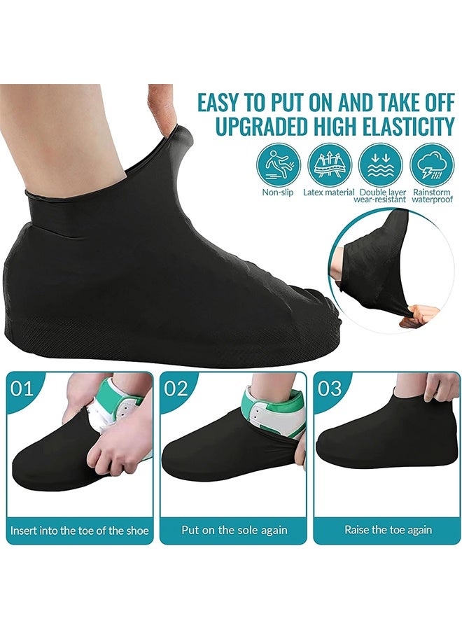 Ocean 2 Pairs Waterproof Shoe Covers, Non-Slip Water Resistant Overshoes, Silicone Rain Shoe Cover Protectors, Reusable Rain Protection Shoes, Outdoor Cycling Apply to Men and Women (Black+Blue) - Image 3