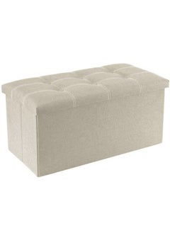 Hanayo 30 inches Folding Storage Ottoman, 80L Ottoman Bench Footrest Stool with Hidden Storage Boxes, Linen Fabric Storage Chest Padded Seat for Bedroom and Living Room, Support 350lbs (Beige)  - Image 1