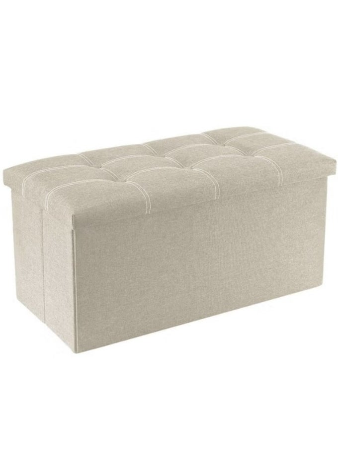 Hanayo 30 inches Folding Storage Ottoman, 80L Ottoman Bench Footrest Stool with Hidden Storage Boxes, Linen Fabric Storage Chest Padded Seat for Bedroom and Living Room, Support 350lbs (Beige)  - Image 1