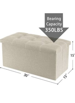 Hanayo 30 inches Folding Storage Ottoman, 80L Ottoman Bench Footrest Stool with Hidden Storage Boxes, Linen Fabric Storage Chest Padded Seat for Bedroom and Living Room, Support 350lbs (Beige)  - Image 5