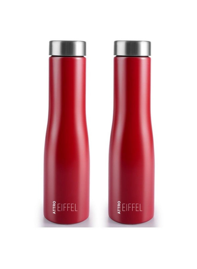ATTRO Eiffel 1000ml Stainless Steel Single Wall Water Bottle Sleek & Stylish BPA-Free Leak-Proof Ideal for School, Office & Outdoor - Set of 2 Red - Image 1