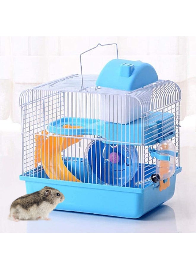 Neostyle Small Hamster Cage, 2 Tier Travel Cage with  Exercise Wheel Water Bottle and Food Dish,27 * 21 * 30cm (Blue)  - Image 1