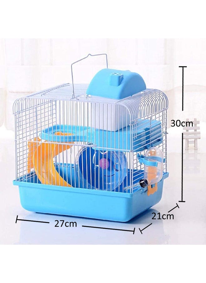 Neostyle Small Hamster Cage, 2 Tier Travel Cage with  Exercise Wheel Water Bottle and Food Dish,27 * 21 * 30cm (Blue)  - Image 2