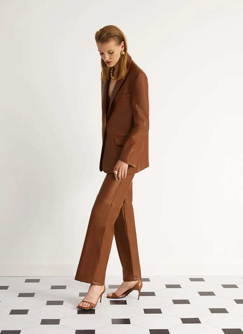 نوكتورن جاكيت جلد صناعي ببطانة كتف