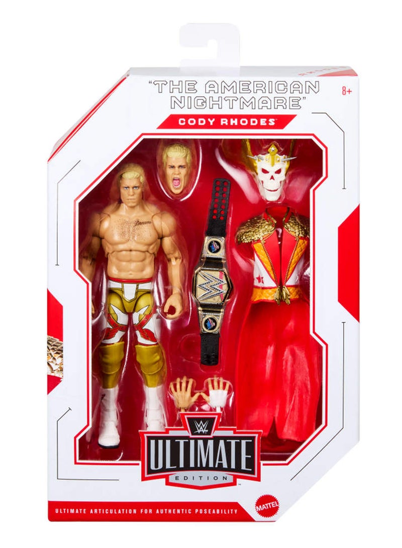 WWE Ultimate Edition Action Figure & Accessories Set, Cody Rhodes 6-inch Collectible with Swappable Heads & Hands, 30 Articulation Points - Image 2