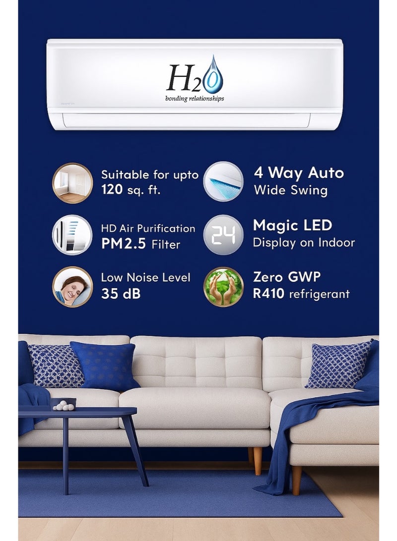 H2O 1 Ton Rotary Split AC – 12000 BTU, T3 Tropical Compressor, Energy Efficient Cooling with R410A Gas & 4-Way Swing – Ideal for Small Rooms & Offices - Image 2