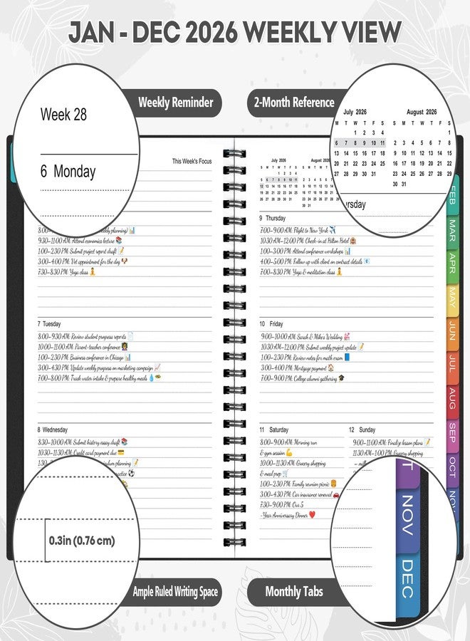 OMEYA 2026 Planner - 2026 Planner Weekly and Monthly: Jan. 2026 - Dec. 2026, 5.5" x 8.2", 2026 Calendar Planner with Monthly Tabs, Flexible Cover, Thick Paper, Inner Pocket for School Office Supplies(Black) - Image 5