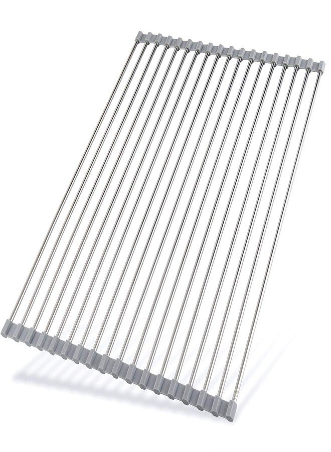 Hhyn Roll Up Dish Drying Rack 20.5"(L) x 13.8"(W) - Stainless Steel and Silicone Dish Drying Mat Over The Sink Foldable Drain Rack Multipurpose Dish Drainer Extra Large, Gray - Image 1