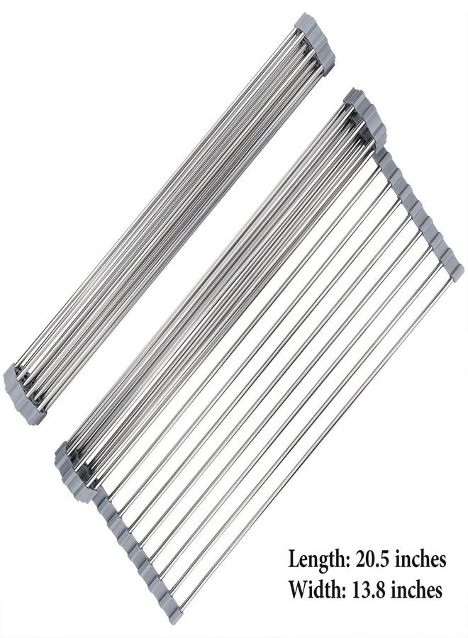 Hhyn Roll Up Dish Drying Rack 20.5"(L) x 13.8"(W) - Stainless Steel and Silicone Dish Drying Mat Over The Sink Foldable Drain Rack Multipurpose Dish Drainer Extra Large, Gray - Image 3