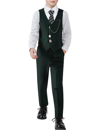 ZOEREA Boys Suit Formal Dress Clothes Ring Bearer Outfit Big Boy Wedding VestPantsDress ShirtChainAdjustable Tie Green 910Y - Image 1
