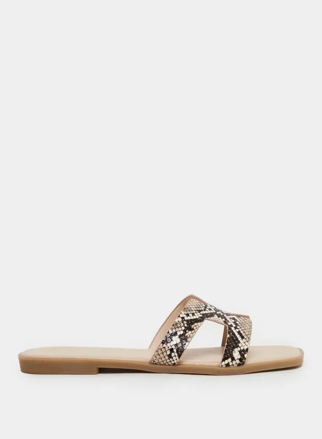 Animal Print H Upper Flat Sandals