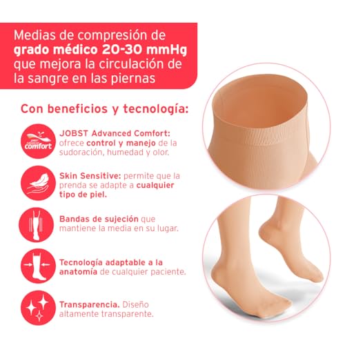 JOBST جوبست جوارب ضغط فائقة الشفافية حتى الخصر للنساء - بإصبع مغلق - ضغط طبي 20-30 مم زئبق - لعلاج الدوالي والعروق العنكبوتية - يساعد في منع التورم - طبيعي، كبير - Image 3