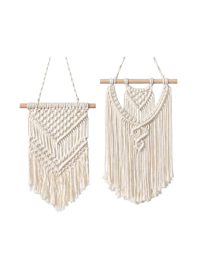 انتيكيانو قطعتان مكرمية جدارية صغيرة للتعليق على الحائط، ديكور عصري بوهيمي 30x12 سم - Image 1