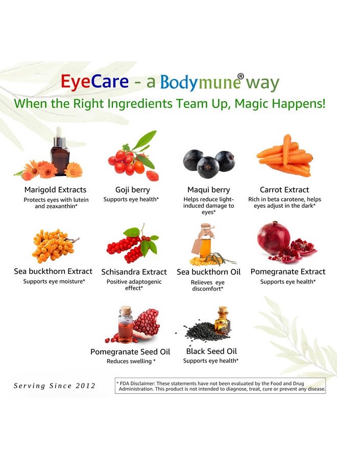 Bodymune بوديمون متقدم للعناية بالعيون صحة العين لوتين زياكسانثين، 60 يوم إمداد، مع مستخلصات ماكي جوجي جزر رمان البحر النبق والمزيد مصنوع في الولايات المتحدة أمريكية عضوية من وزارة الزراعة 100% نباتي غير معدل وراثيًا - Image 2