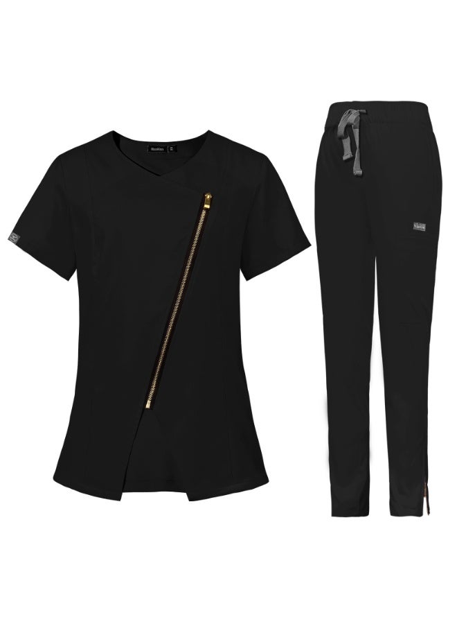 NIBEMINENT Women Medical Nurse Workwear Scrub Uniform Operating Room Tops and Pants Fashion Groomers Pet Veterinary Zipper Healthcare Sets - Image 1