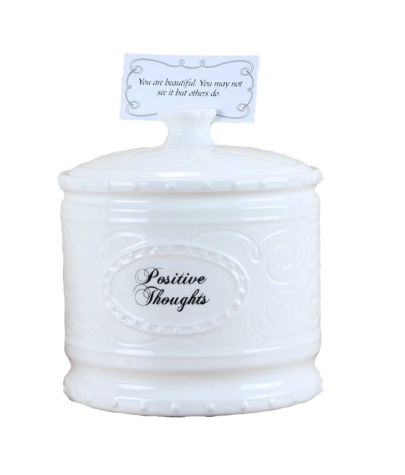 YOUNGS Young's 6.25" Ceramic Jar with 365 Positive Thoughts, White - Image 5
