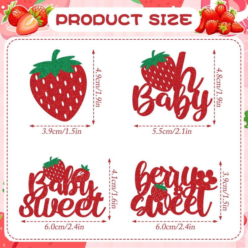 Wxiben Strawberry Oh Baby Cupcake Toppers - 36PCS Glitter Strawberry Shortcake Decorations Strawberry Baby Shower Decorations Baby Sweet Cupcake Toppers Strawberry Shortcake Baby Shower Cupcake Decor - Image 2