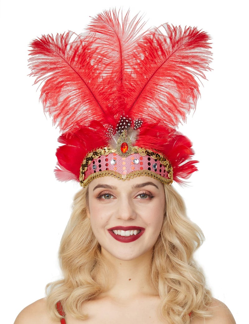 Gionforsy Carnival Headpieces for Women Show Girl Feather Headdress Mardi Gras Accessories 1920s Flapper Headband