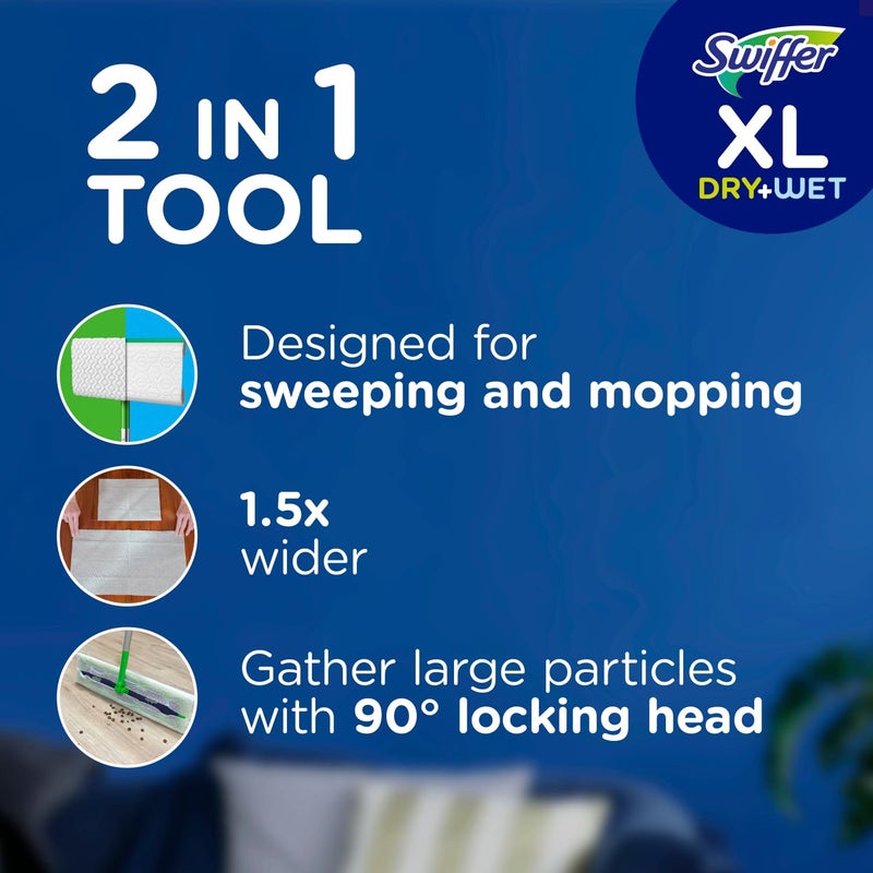Swiffer Sweeper XL 2-in-1 Dry + Wet Floor Mopping and Sweeping Kit, Multi-Surface Kit for Floor Cleaning, Kit Includes 1 XL Sweeper, 8 XL Dry Sweeping Cloths, 2 XL Wet Mopping Cloths - Image 2