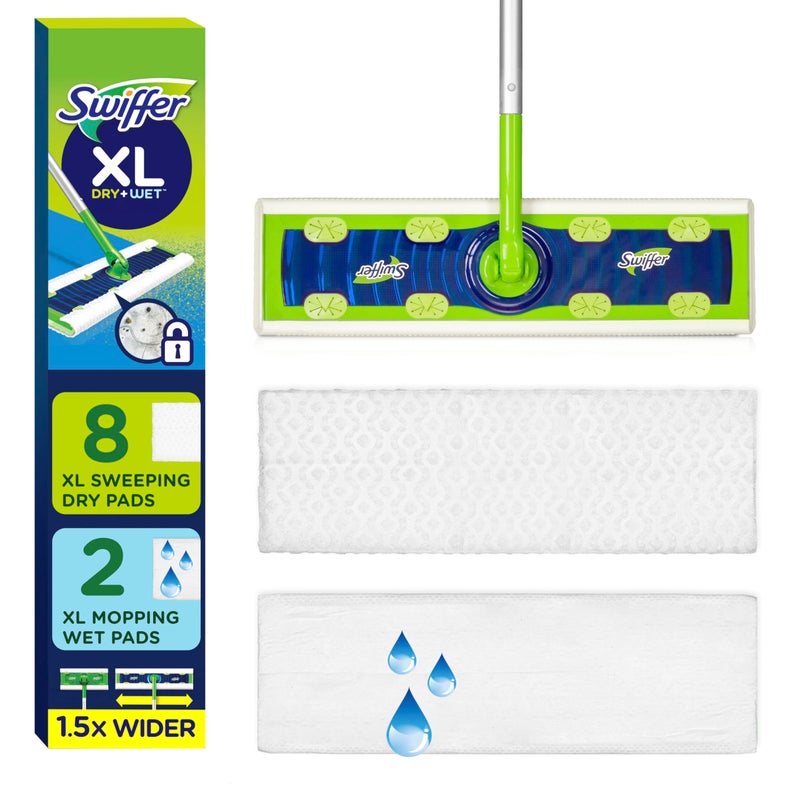 Swiffer Sweeper XL 2-in-1 Dry + Wet Floor Mopping and Sweeping Kit, Multi-Surface Kit for Floor Cleaning, Kit Includes 1 XL Sweeper, 8 XL Dry Sweeping Cloths, 2 XL Wet Mopping Cloths - Image 1