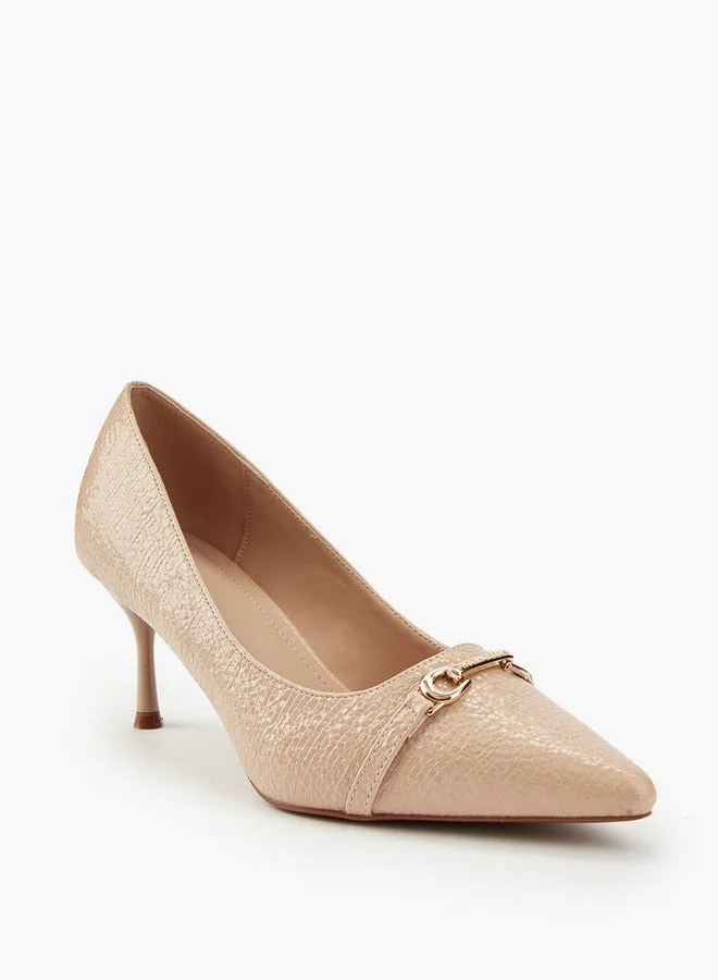 Flora Bella By Shoexpress Textured Slip-On Pumps with Stiletto Heels