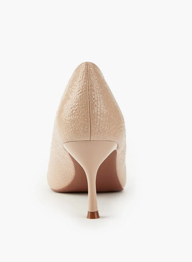 Flora Bella By Shoexpress Textured Slip-On Pumps with Stiletto Heels