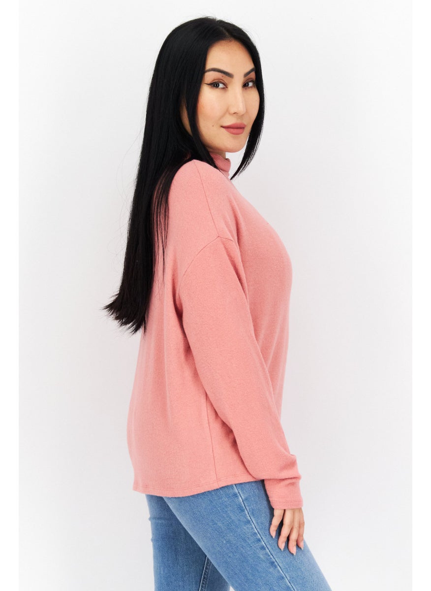 s.Oliver Women Turtle Neck Long Sleeves Plain Sweatshirt, Coral  - Image 4