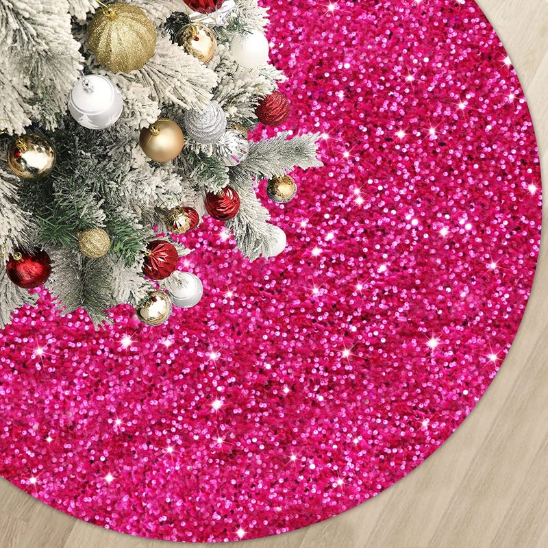 MODFUNS Fuchsia Christmas Tree Skirt 46 Inch Hot Pink Metallic Xmas Tree Skirt Round Christmas Tree Floor Mat Personalized Velvet Tree Skirt Carpet for Christmas Eve Halloween Birthday Banquet Decor