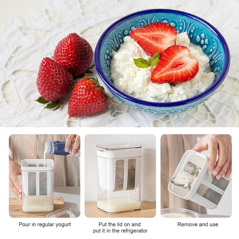 GALV GALV Yogurt Strainer 1100ml Multi Yogurt Maker Strainer with Fine Mesh Bag Lid for Thick Greek Yogurt Soybean Milk Kefir Berries Soup Fruit Juice Coffee176X108X9 cm White 1 pcs  - Image 4