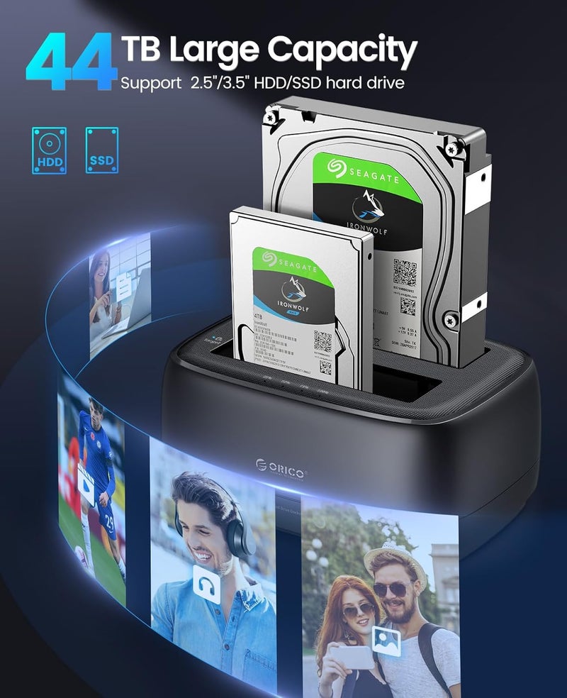 Orico External Hard Drive Dock Duplicator/Cloner SATA to USB C for 2.5”/3.5” Seagate Samsung WD Crucial SanDisk SSD HDD, Dual Drive Bay 36TB for PS5 Xbox PC Laptop Devices - Image 3