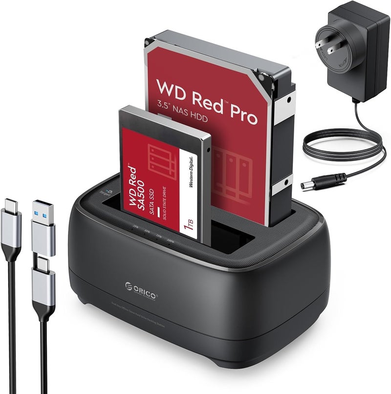 Orico External Hard Drive Dock Duplicator/Cloner SATA to USB C for 2.5”/3.5” Seagate Samsung WD Crucial SanDisk SSD HDD, Dual Drive Bay 36TB for PS5 Xbox PC Laptop Devices - Image 1