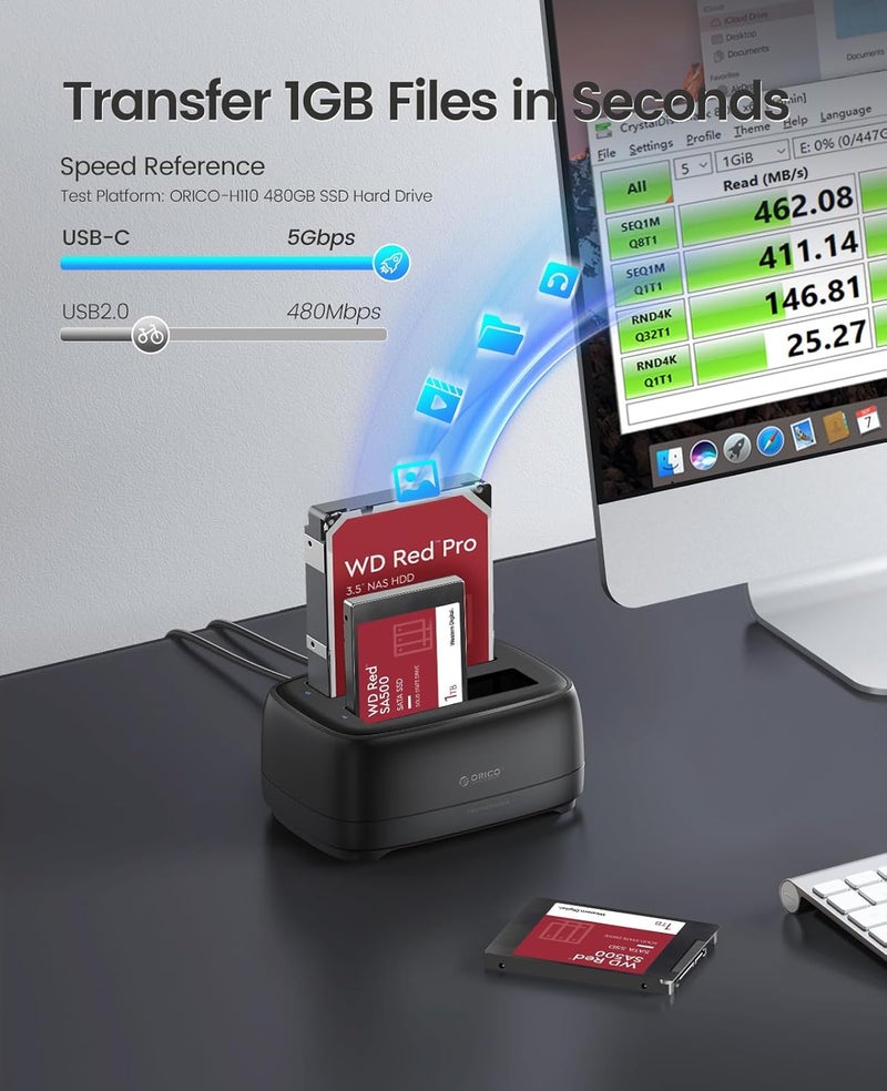 Orico External Hard Drive Dock Duplicator/Cloner SATA to USB C for 2.5”/3.5” Seagate Samsung WD Crucial SanDisk SSD HDD, Dual Drive Bay 36TB for PS5 Xbox PC Laptop Devices - Image 4