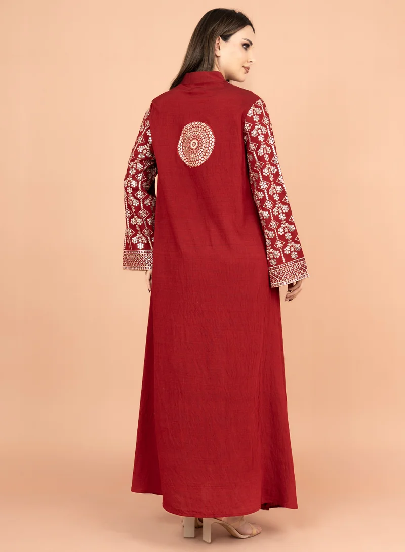IKKXA Modern Embroidered Jalabiya IK2023 Maroon