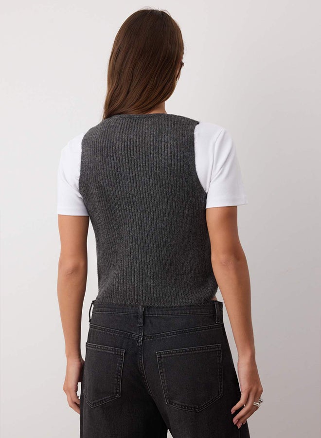 trendyol Anthracite Fitted VNeck Soft Textured Vest - Image 4