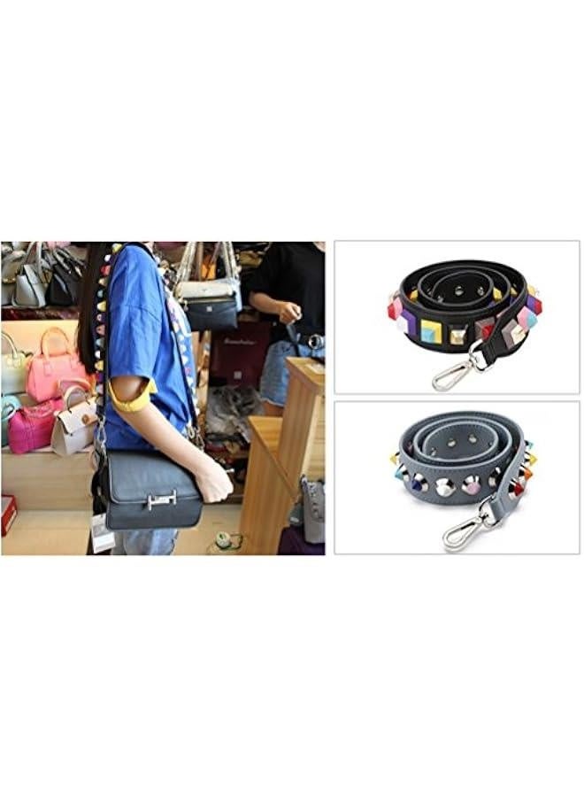 Women Girls Wide Purse Strap Replacement Guitar Style Multicolor Leather 90cm Crossbody Strap for Handbags-Black Rivet, Black Rivet, Medium - Image 3