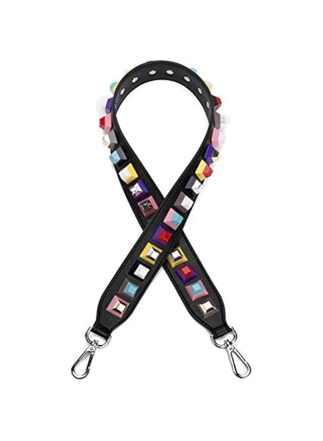 Women Girls Wide Purse Strap Replacement Guitar Style Multicolor Leather 90cm Crossbody Strap for Handbags-Black Rivet, Black Rivet, Medium - Image 1