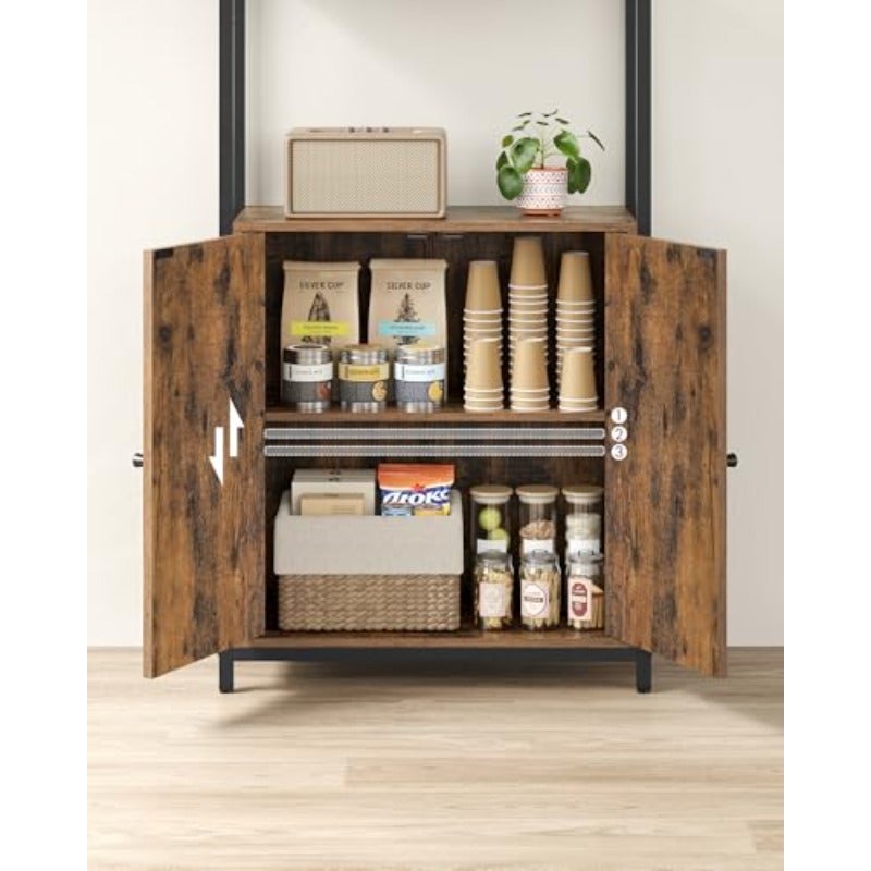Bookcase 6 Tier Shelf Standing Shelf with Doors Metal Frame Adjustable Shelves 24 x 60 x 159.5 cm for Living Room Bedroom Vintage Brown Ink Black LLS133K01 - Image 5