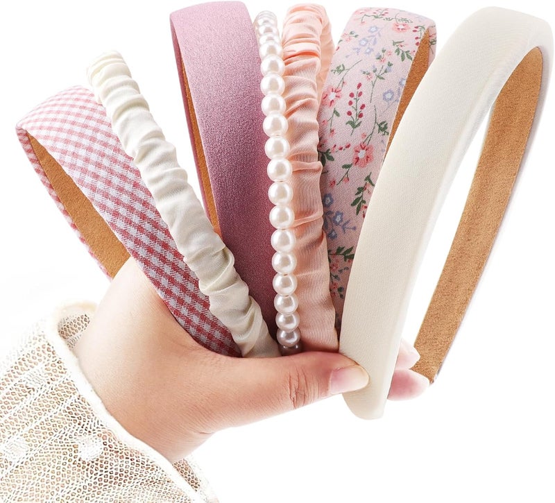 DRESHOW Fashion Headbands for Women Girls Pearl Headband Non Slip Floral Head Bands Padded Hair Bands Set Vintage Hair Accessories for Women and Girls