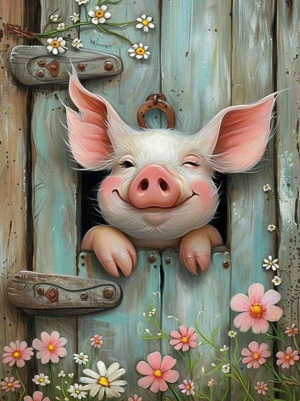 FQOVKYN Pig Diamond Art Painting Kits for AdultsRound Full Drill Diamond Dots Paintings for Beginners 5D Paint with Diamonds Pictures Gem Art Painting Kits DIY Adult Crafts Diamond Art Project Kits - Image 1